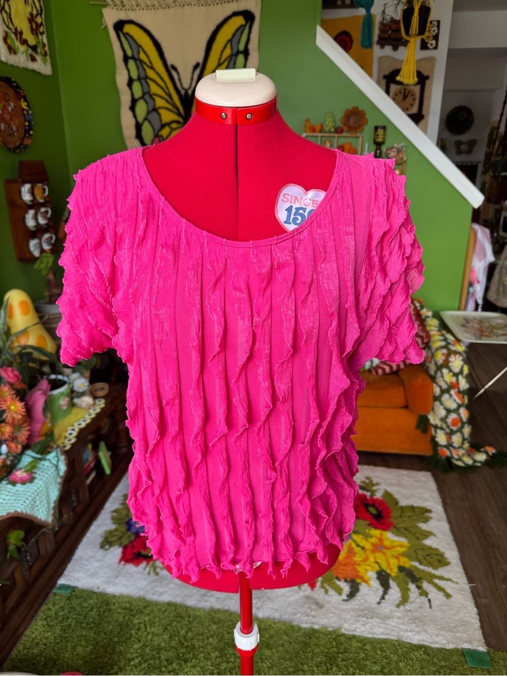 Vintage y2K Pink Ruffle Short-Sleeve Top